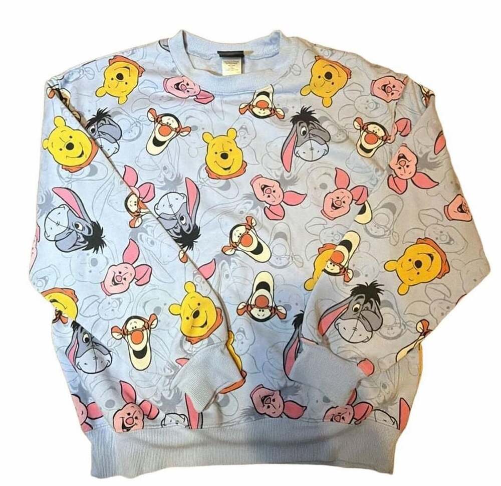 Disney Sweatshirt Womens  Small (4-6)  Blue Winnie The Pooh All Over Crewneck
